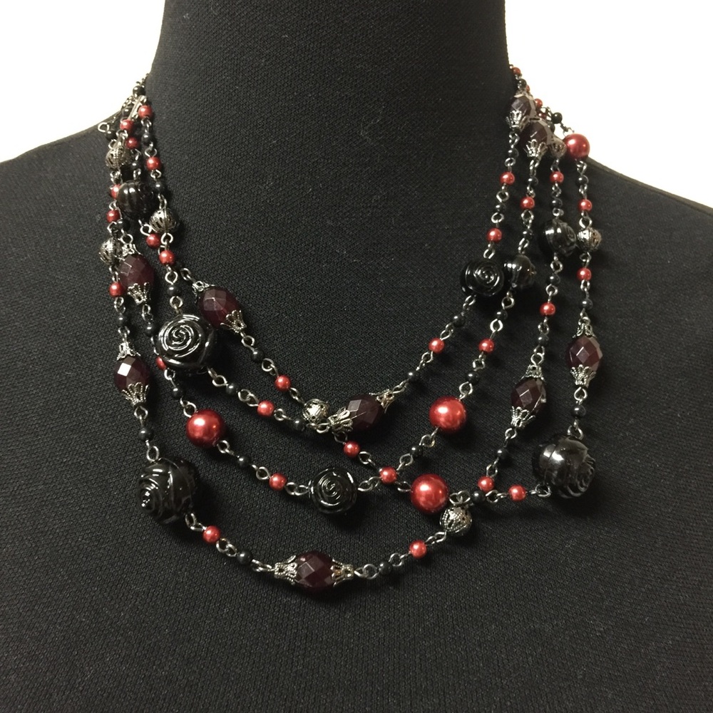 Vintage Pewter Four Strand Statement Necklace